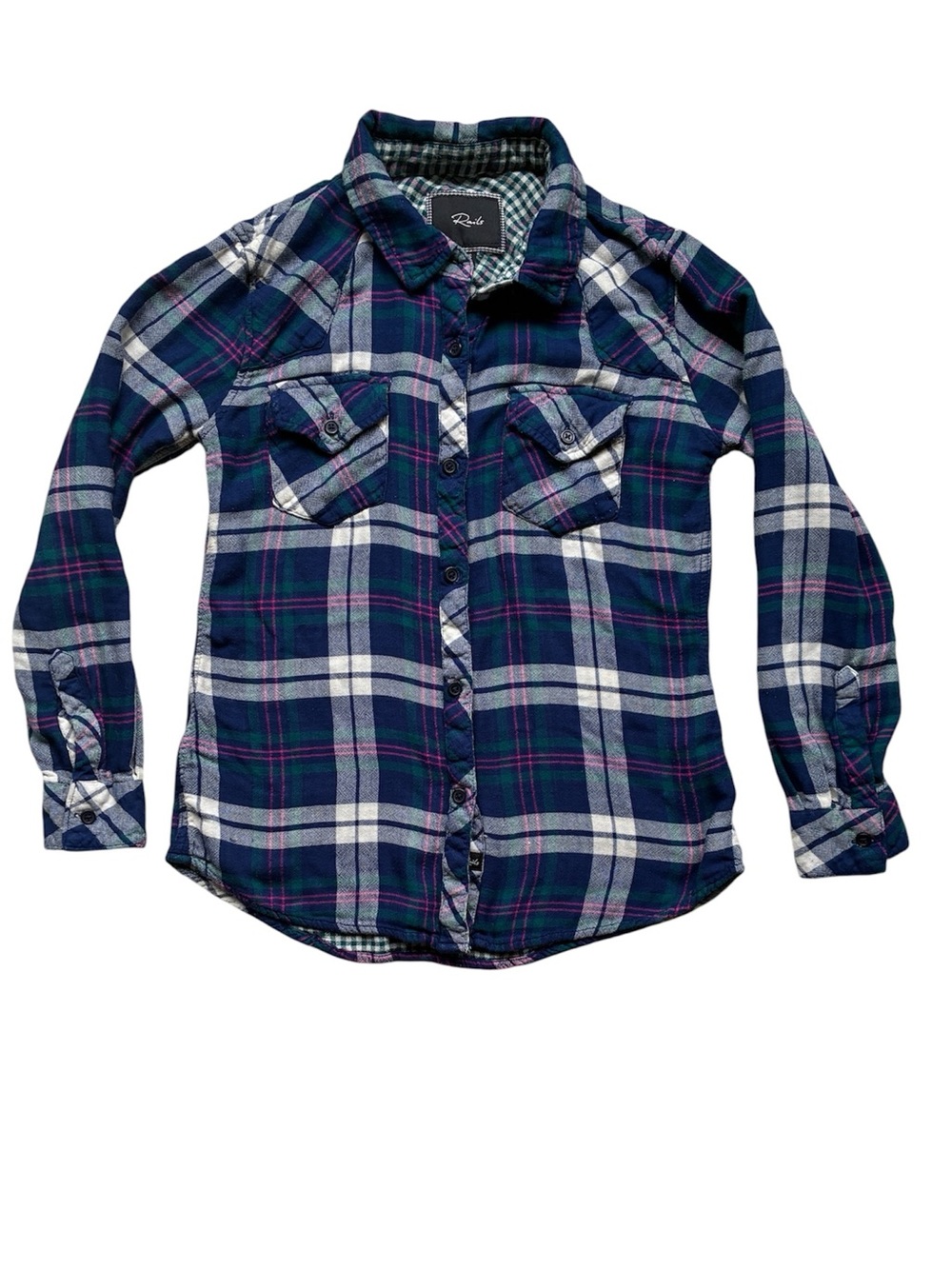 Rails Women's Blue & Green Plaid Double Layer Flannel Button Up Shirt XS